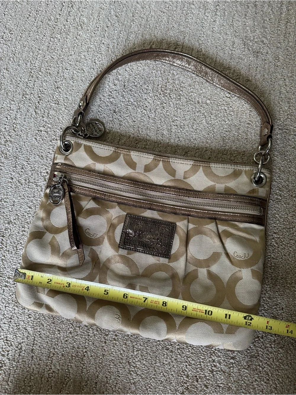 Coach Poppy Tan and Cream Signature Canvas Shoulder Bag Y2K era/style